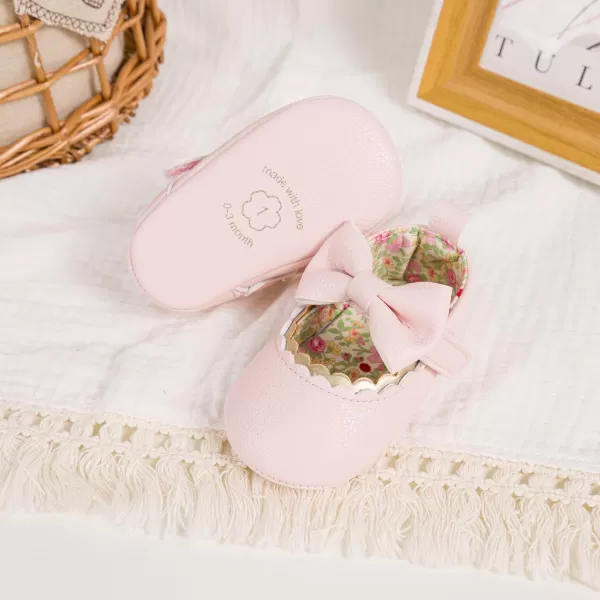 Meckior Newborn Baby Girls Dress Shoes Infant Bowknot Soft Sole Mary Jane Moccasins Baptism Christening Crib Shoes Wedding Princess FlatsAPink
