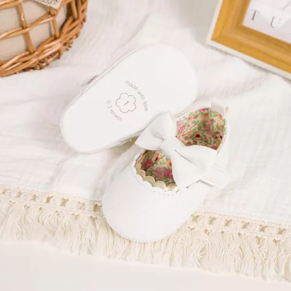 Meckior Newborn Baby Girls Dress Shoes Infant Bowknot Soft Sole Mary Jane Moccasins Baptism Christening Crib Shoes Wedding Princess FlatsAWhite