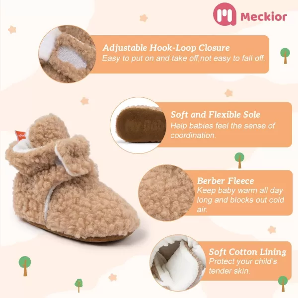 Meckior Newborn Infant Baby Girls Boys Warm Fleece Winter Booties First Walkers Slippers ShoesA02Khaki
