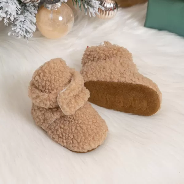 Meckior Newborn Infant Baby Girls Boys Warm Fleece Winter Booties First Walkers Slippers ShoesA02Khaki