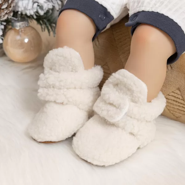 Meckior Newborn Infant Baby Girls Boys Warm Fleece Winter Booties First Walkers Slippers ShoesA02White