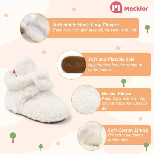Meckior Newborn Infant Baby Girls Boys Warm Fleece Winter Booties First Walkers Slippers ShoesA02White