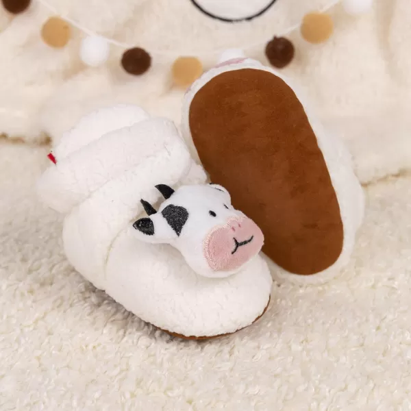 Meckior Newborn Infant Baby Girls Boys Warm Fleece Winter Booties First Walkers Slippers ShoesAwhite Cow