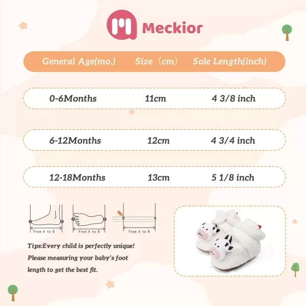 Meckior Newborn Infant Baby Girls Boys Warm Fleece Winter Booties First Walkers Slippers ShoesAwhite Cow