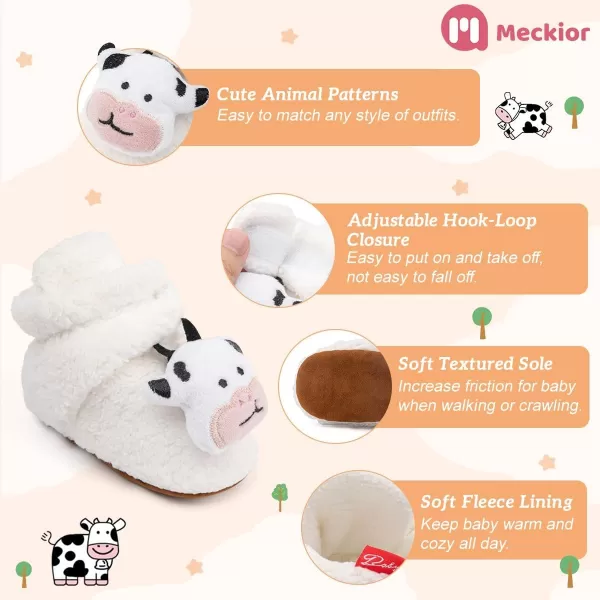 Meckior Newborn Infant Baby Girls Boys Warm Fleece Winter Booties First Walkers Slippers ShoesAwhite Cow