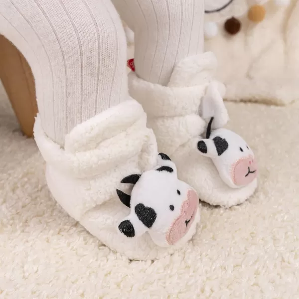 Meckior Newborn Infant Baby Girls Boys Warm Fleece Winter Booties First Walkers Slippers ShoesAwhite Cow