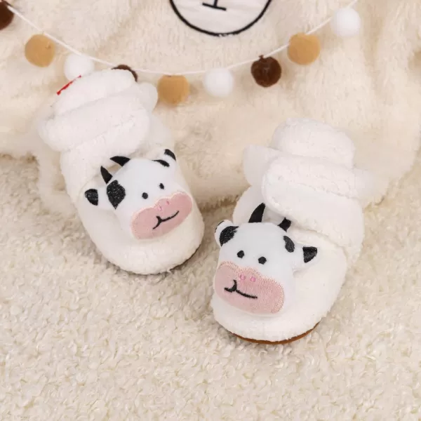 Meckior Newborn Infant Baby Girls Boys Warm Fleece Winter Booties First Walkers Slippers ShoesAwhite Cow