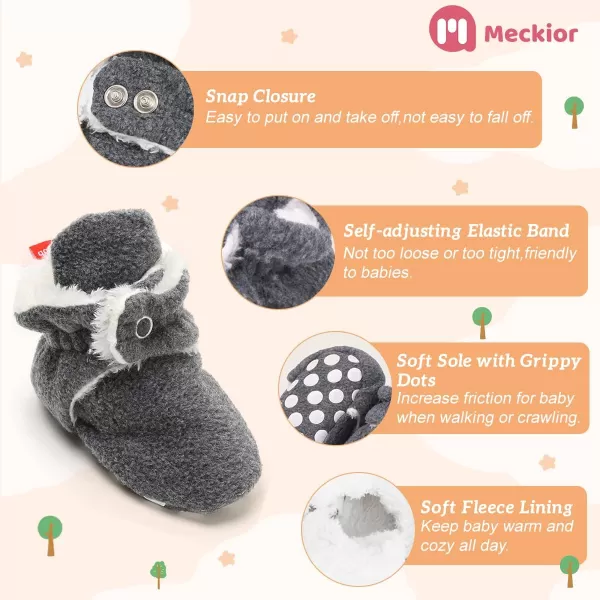 Meckior Newborn Infant Baby Girls Boys Warm Fleece Winter Booties First Walkers Slippers ShoesC10Deep Grey