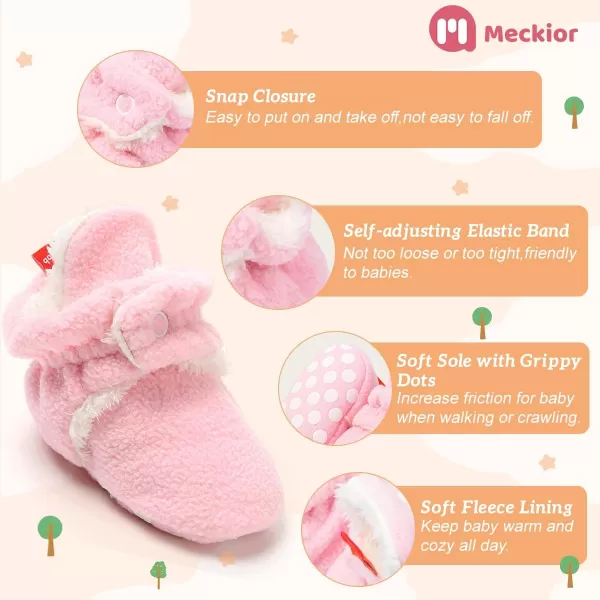 Meckior Newborn Infant Baby Girls Boys Warm Fleece Winter Booties First Walkers Slippers ShoesC10Pink White