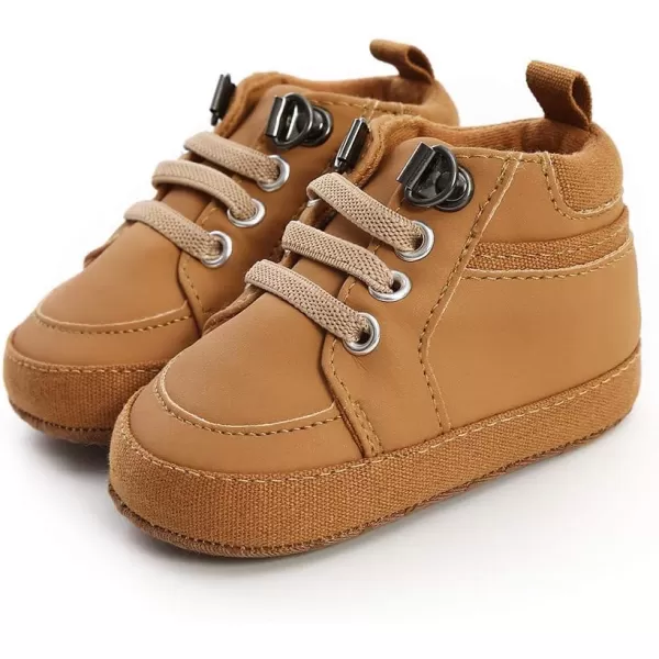 Meckior Toddler Baby Boys Girls High Tops Ankle Sneakers Soft AntiSlip Sole PU Leather Moccasins Infant Newborn Prewalker First Walking Crib ShoesA01Brown