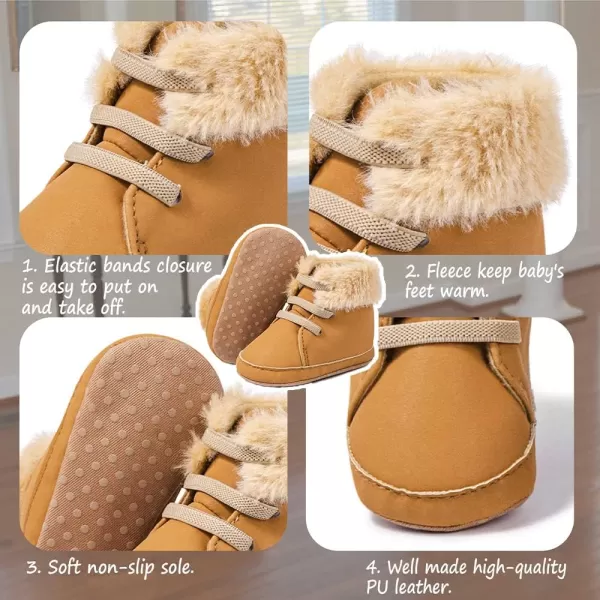 Meckior Toddler Baby Boys Girls High Tops Ankle Sneakers Soft AntiSlip Sole PU Leather Moccasins Infant Newborn Prewalker First Walking Crib ShoesA01Brown Winter New Style