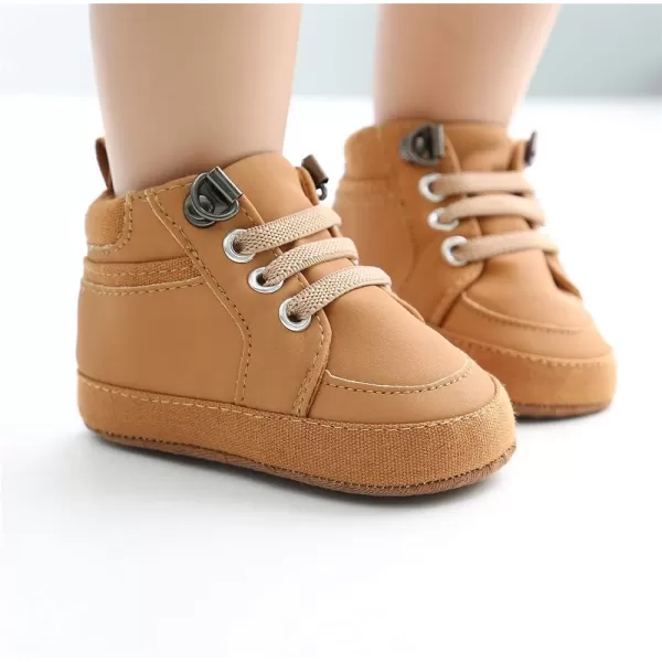 Meckior Toddler Baby Boys Girls High Tops Ankle Sneakers Soft AntiSlip Sole PU Leather Moccasins Infant Newborn Prewalker First Walking Crib ShoesA01Brown