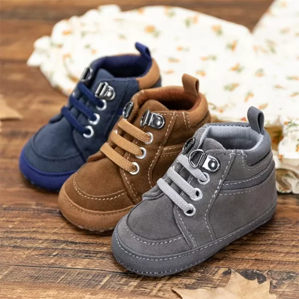 Meckior Toddler Baby Boys Girls High Tops Ankle Sneakers Soft AntiSlip Sole PU Leather Moccasins Infant Newborn Prewalker First Walking Crib ShoesA01Brown Moccasins