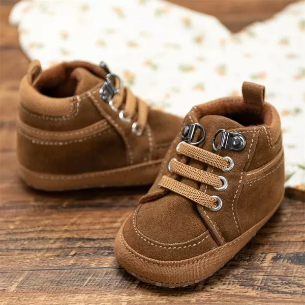 Meckior Toddler Baby Boys Girls High Tops Ankle Sneakers Soft AntiSlip Sole PU Leather Moccasins Infant Newborn Prewalker First Walking Crib ShoesA01Brown Moccasins