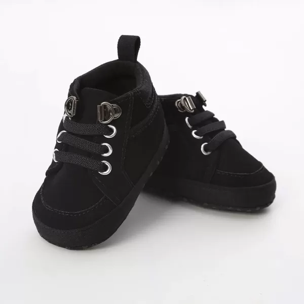 Meckior Toddler Baby Boys Girls High Tops Ankle Sneakers Soft AntiSlip Sole PU Leather Moccasins Infant Newborn Prewalker First Walking Crib ShoesA02Black