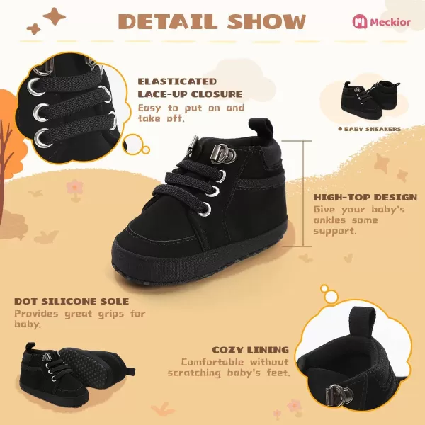 Meckior Toddler Baby Boys Girls High Tops Ankle Sneakers Soft AntiSlip Sole PU Leather Moccasins Infant Newborn Prewalker First Walking Crib ShoesA02Black