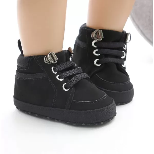 Meckior Toddler Baby Boys Girls High Tops Ankle Sneakers Soft AntiSlip Sole PU Leather Moccasins Infant Newborn Prewalker First Walking Crib ShoesA02Black