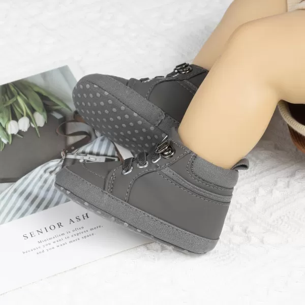 Meckior Toddler Baby Boys Girls High Tops Ankle Sneakers Soft AntiSlip Sole PU Leather Moccasins Infant Newborn Prewalker First Walking Crib ShoesA02Deep Gray