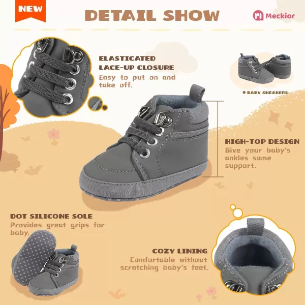 Meckior Toddler Baby Boys Girls High Tops Ankle Sneakers Soft AntiSlip Sole PU Leather Moccasins Infant Newborn Prewalker First Walking Crib ShoesA02Deep Gray