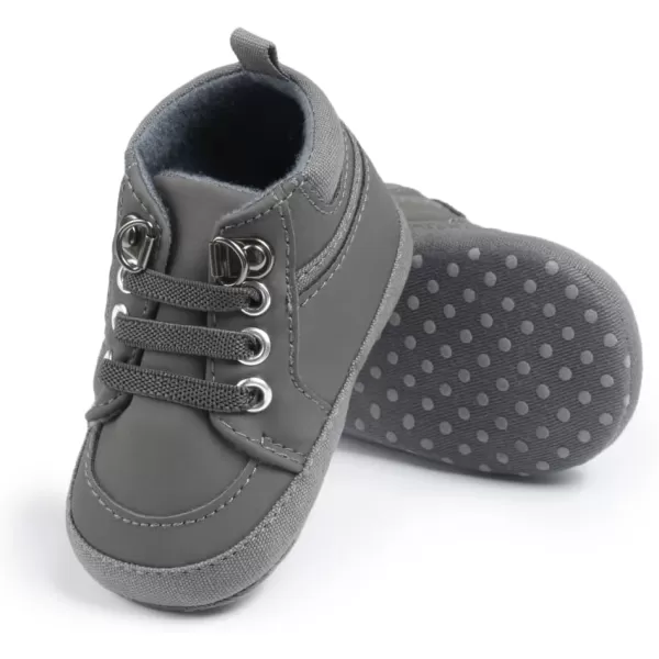 Meckior Toddler Baby Boys Girls High Tops Ankle Sneakers Soft AntiSlip Sole PU Leather Moccasins Infant Newborn Prewalker First Walking Crib ShoesA02Deep Gray