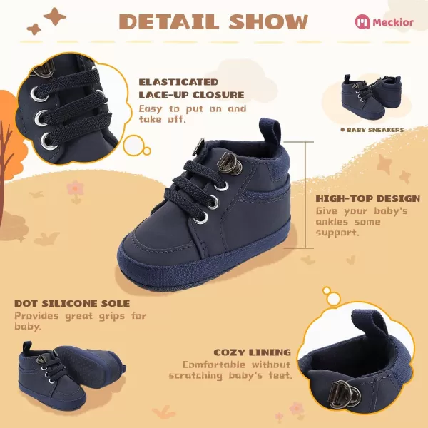 Meckior Toddler Baby Boys Girls High Tops Ankle Sneakers Soft AntiSlip Sole PU Leather Moccasins Infant Newborn Prewalker First Walking Crib ShoesA03Blue