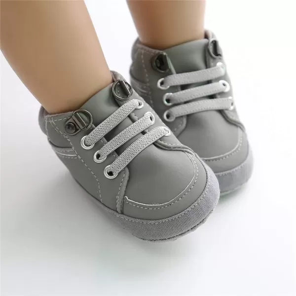 Meckior Toddler Baby Boys Girls High Tops Ankle Sneakers Soft AntiSlip Sole PU Leather Moccasins Infant Newborn Prewalker First Walking Crib ShoesA03Gray