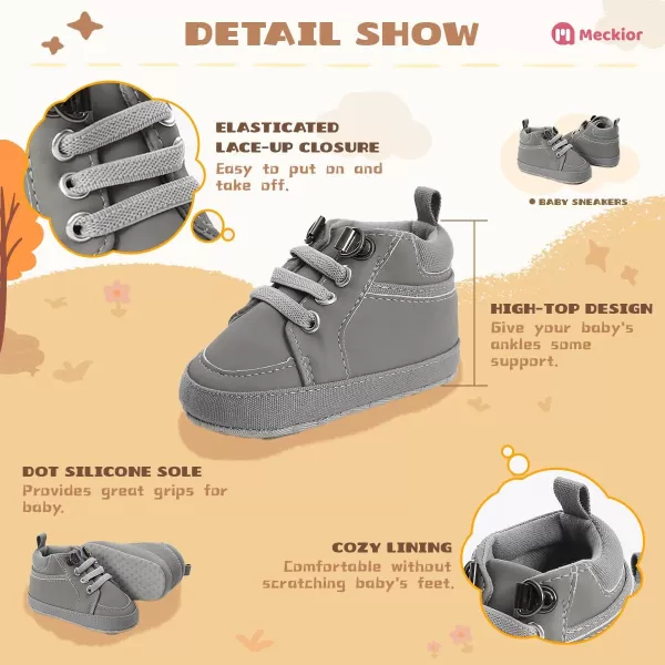 Meckior Toddler Baby Boys Girls High Tops Ankle Sneakers Soft AntiSlip Sole PU Leather Moccasins Infant Newborn Prewalker First Walking Crib ShoesA03Gray