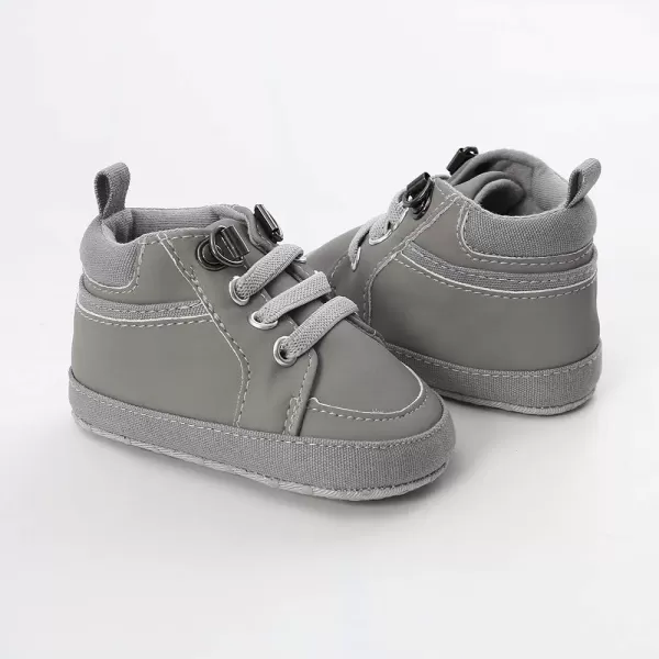 Meckior Toddler Baby Boys Girls High Tops Ankle Sneakers Soft AntiSlip Sole PU Leather Moccasins Infant Newborn Prewalker First Walking Crib ShoesA03Gray