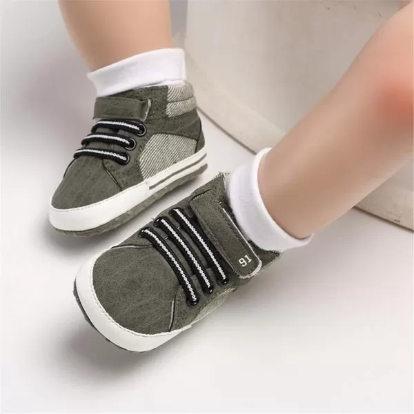 Meckior Toddler Baby Boys Girls High Tops Ankle Sneakers Soft AntiSlip Sole PU Leather Moccasins Infant Newborn Prewalker First Walking Crib ShoesA05Army Green