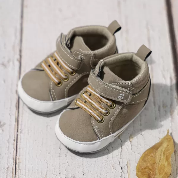 Meckior Toddler Baby Boys Girls High Tops Ankle Sneakers Soft AntiSlip Sole PU Leather Moccasins Infant Newborn Prewalker First Walking Crib ShoesA05Apricot