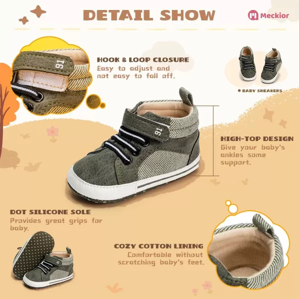 Meckior Toddler Baby Boys Girls High Tops Ankle Sneakers Soft AntiSlip Sole PU Leather Moccasins Infant Newborn Prewalker First Walking Crib ShoesA05Army Green