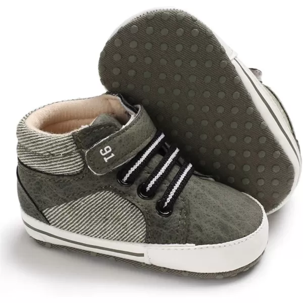 Meckior Toddler Baby Boys Girls High Tops Ankle Sneakers Soft AntiSlip Sole PU Leather Moccasins Infant Newborn Prewalker First Walking Crib ShoesA05Army Green