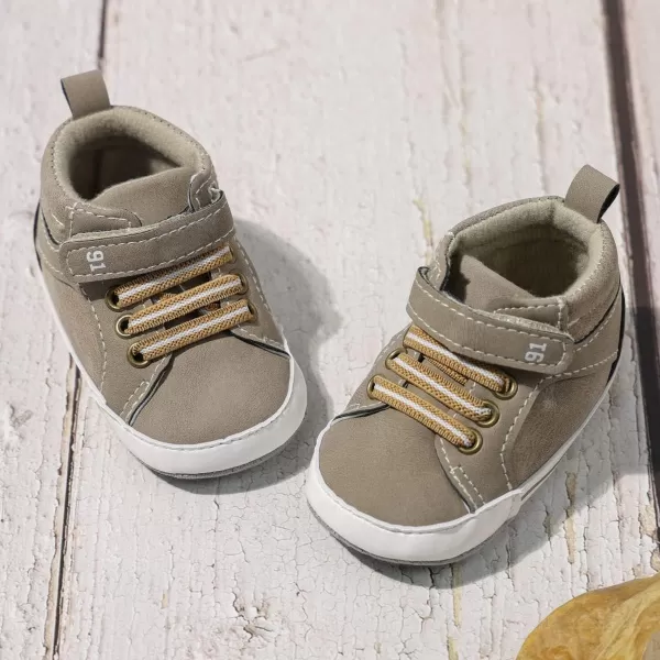 Meckior Toddler Baby Boys Girls High Tops Ankle Sneakers Soft AntiSlip Sole PU Leather Moccasins Infant Newborn Prewalker First Walking Crib ShoesA05Apricot