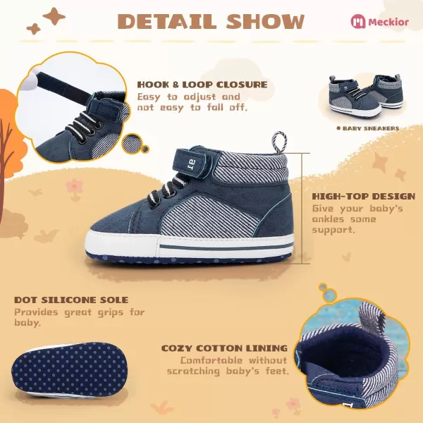Meckior Toddler Baby Boys Girls High Tops Ankle Sneakers Soft AntiSlip Sole PU Leather Moccasins Infant Newborn Prewalker First Walking Crib ShoesA05Blue