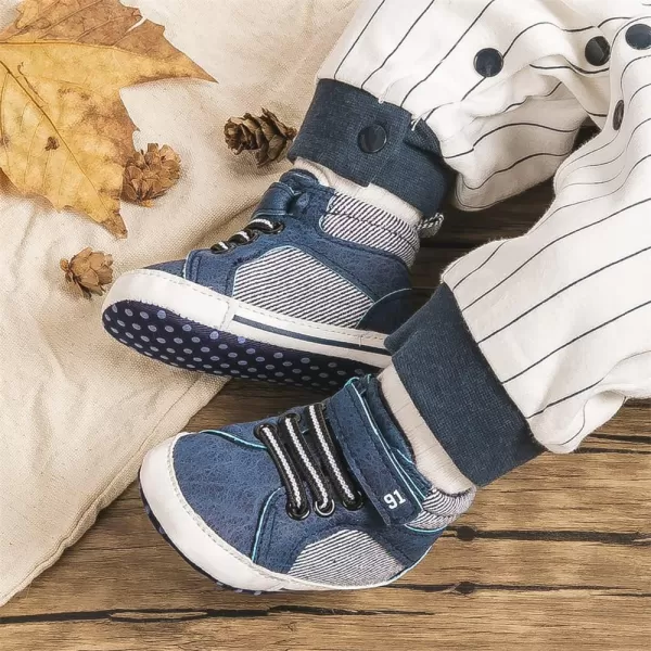Meckior Toddler Baby Boys Girls High Tops Ankle Sneakers Soft AntiSlip Sole PU Leather Moccasins Infant Newborn Prewalker First Walking Crib ShoesA05Blue