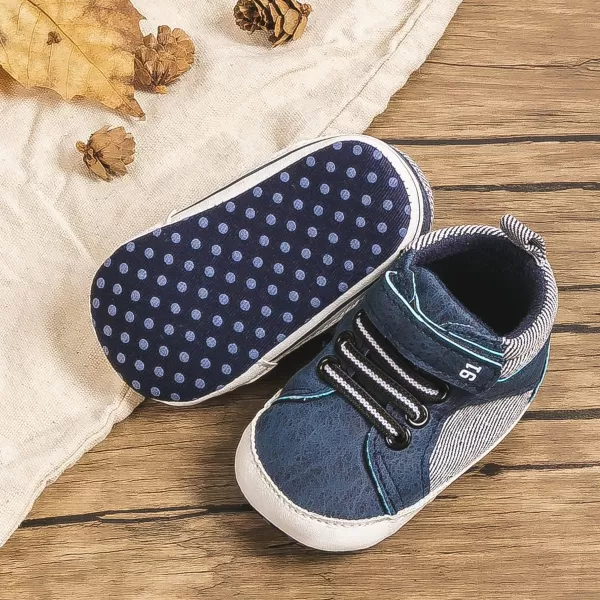 Meckior Toddler Baby Boys Girls High Tops Ankle Sneakers Soft AntiSlip Sole PU Leather Moccasins Infant Newborn Prewalker First Walking Crib ShoesA05Blue