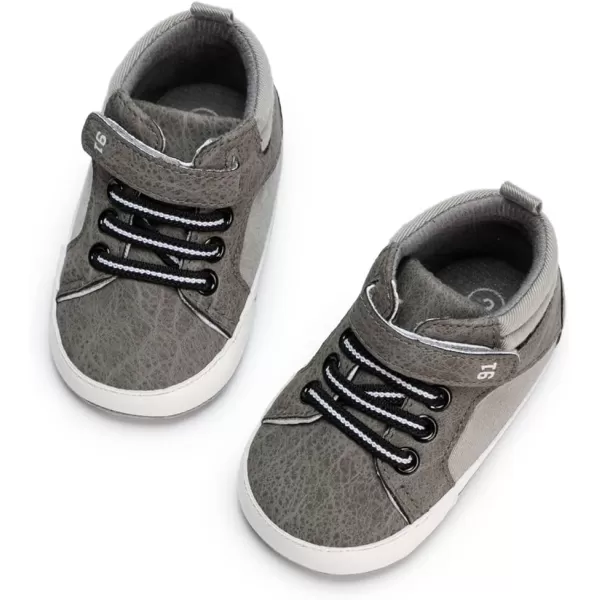 Meckior Toddler Baby Boys Girls High Tops Ankle Sneakers Soft AntiSlip Sole PU Leather Moccasins Infant Newborn Prewalker First Walking Crib ShoesA05Grey