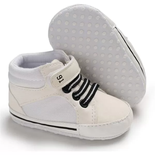 Meckior Toddler Baby Boys Girls High Tops Ankle Sneakers Soft AntiSlip Sole PU Leather Moccasins Infant Newborn Prewalker First Walking Crib ShoesA05White