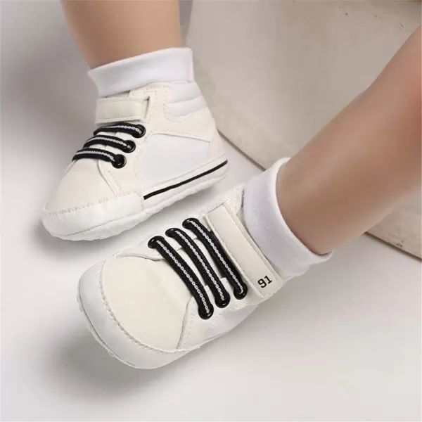 Meckior Toddler Baby Boys Girls High Tops Ankle Sneakers Soft AntiSlip Sole PU Leather Moccasins Infant Newborn Prewalker First Walking Crib ShoesA05White