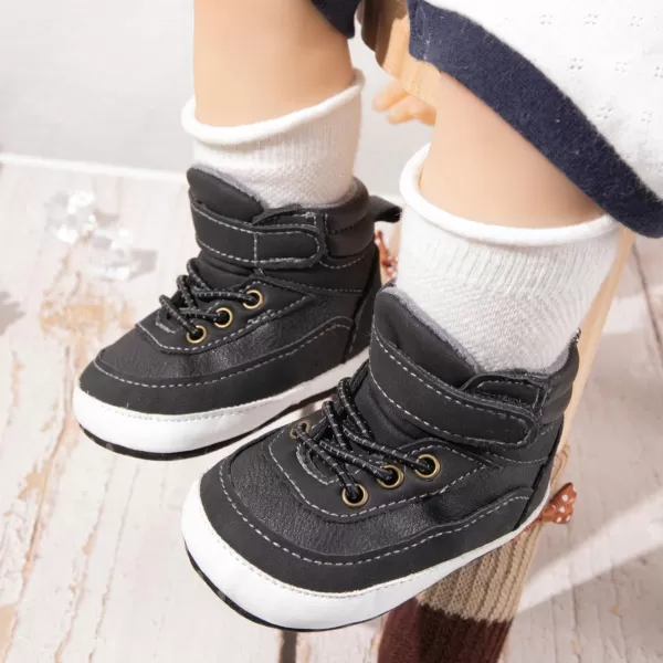 Meckior Toddler Baby Boys Girls High Tops Ankle Sneakers Soft AntiSlip Sole PU Leather Moccasins Infant Newborn Prewalker First Walking Crib ShoesA09Black
