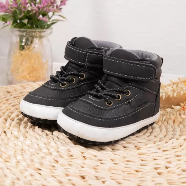 Meckior Toddler Baby Boys Girls High Tops Ankle Sneakers Soft AntiSlip Sole PU Leather Moccasins Infant Newborn Prewalker First Walking Crib ShoesA09Black