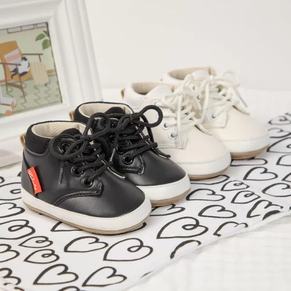Meckior Toddler Baby Boys Girls High Tops Ankle Sneakers Soft AntiSlip Sole PU Leather Moccasins Infant Newborn Prewalker First Walking Crib ShoesA10Black