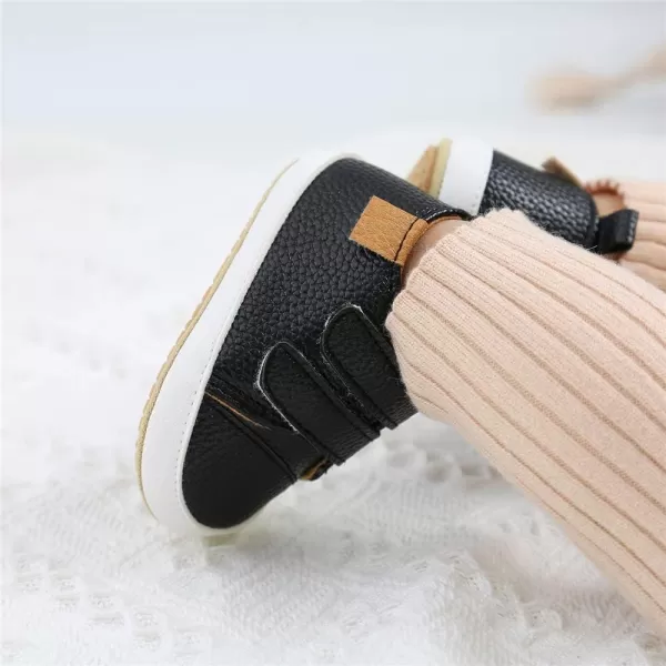 Meckior Toddler Baby Boys Girls High Tops Ankle Sneakers Soft AntiSlip Sole PU Leather Moccasins Infant Newborn Prewalker First Walking Crib ShoesA11Black