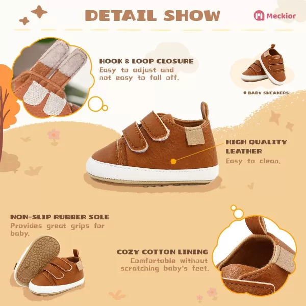 Meckior Toddler Baby Boys Girls High Tops Ankle Sneakers Soft AntiSlip Sole PU Leather Moccasins Infant Newborn Prewalker First Walking Crib ShoesA11Brown