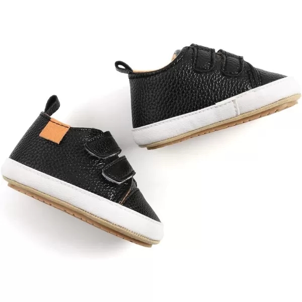 Meckior Toddler Baby Boys Girls High Tops Ankle Sneakers Soft AntiSlip Sole PU Leather Moccasins Infant Newborn Prewalker First Walking Crib ShoesA11Black
