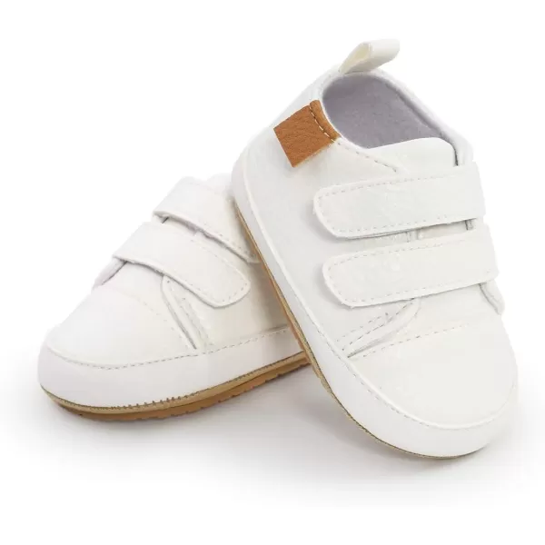 Meckior Toddler Baby Boys Girls High Tops Ankle Sneakers Soft AntiSlip Sole PU Leather Moccasins Infant Newborn Prewalker First Walking Crib ShoesA11White
