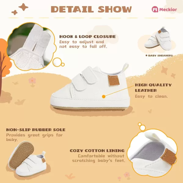 Meckior Toddler Baby Boys Girls High Tops Ankle Sneakers Soft AntiSlip Sole PU Leather Moccasins Infant Newborn Prewalker First Walking Crib ShoesA11White
