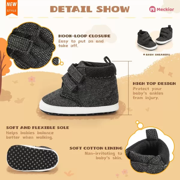 Meckior Toddler Baby Boys Girls High Tops Ankle Sneakers Soft AntiSlip Sole PU Leather Moccasins Infant Newborn Prewalker First Walking Crib ShoesA13Black