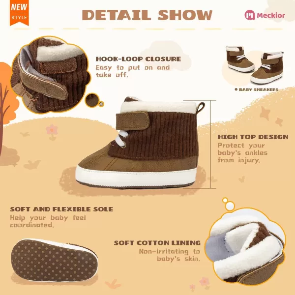 Meckior Toddler Baby Boys Girls High Tops Ankle Sneakers Soft AntiSlip Sole PU Leather Moccasins Infant Newborn Prewalker First Walking Crib ShoesA14Brown