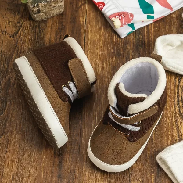 Meckior Toddler Baby Boys Girls High Tops Ankle Sneakers Soft AntiSlip Sole PU Leather Moccasins Infant Newborn Prewalker First Walking Crib ShoesA14Brown